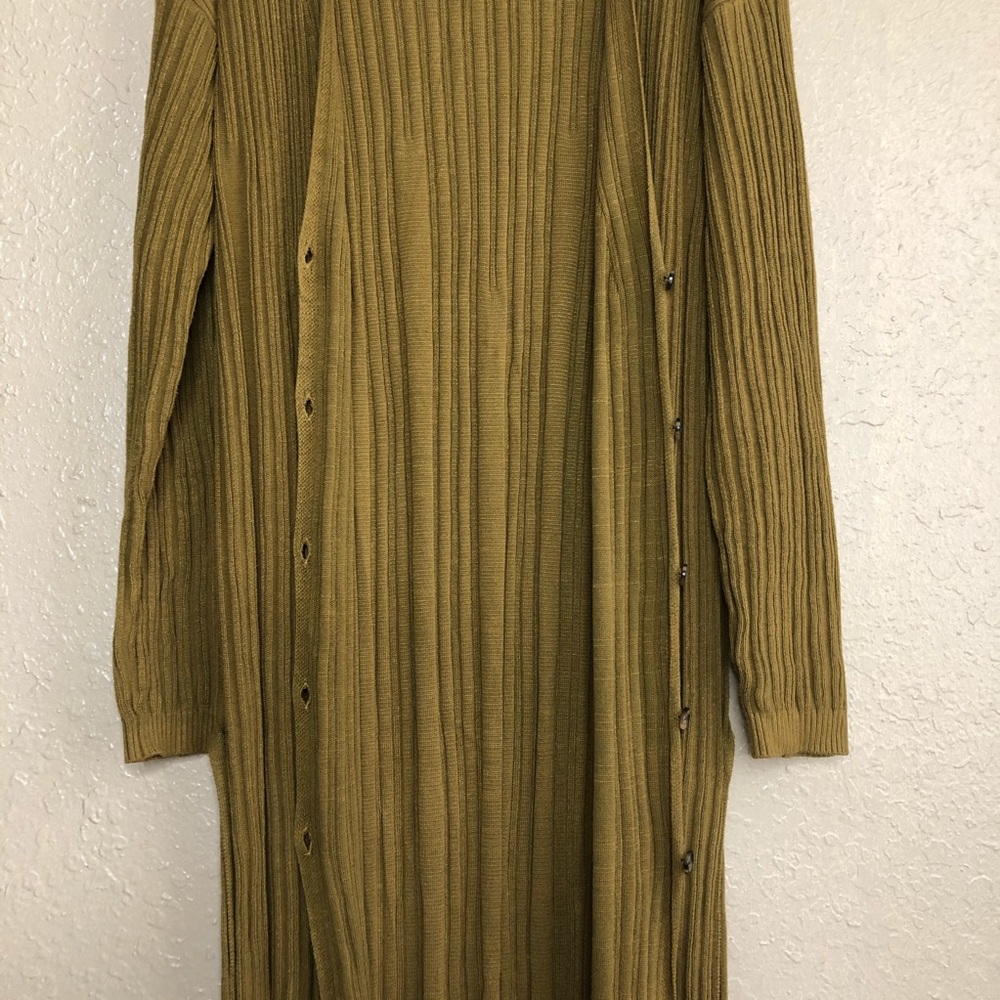 Long Ribbed Button-Front Women’s Sweater Dress - Olive - Picture 5 of 5